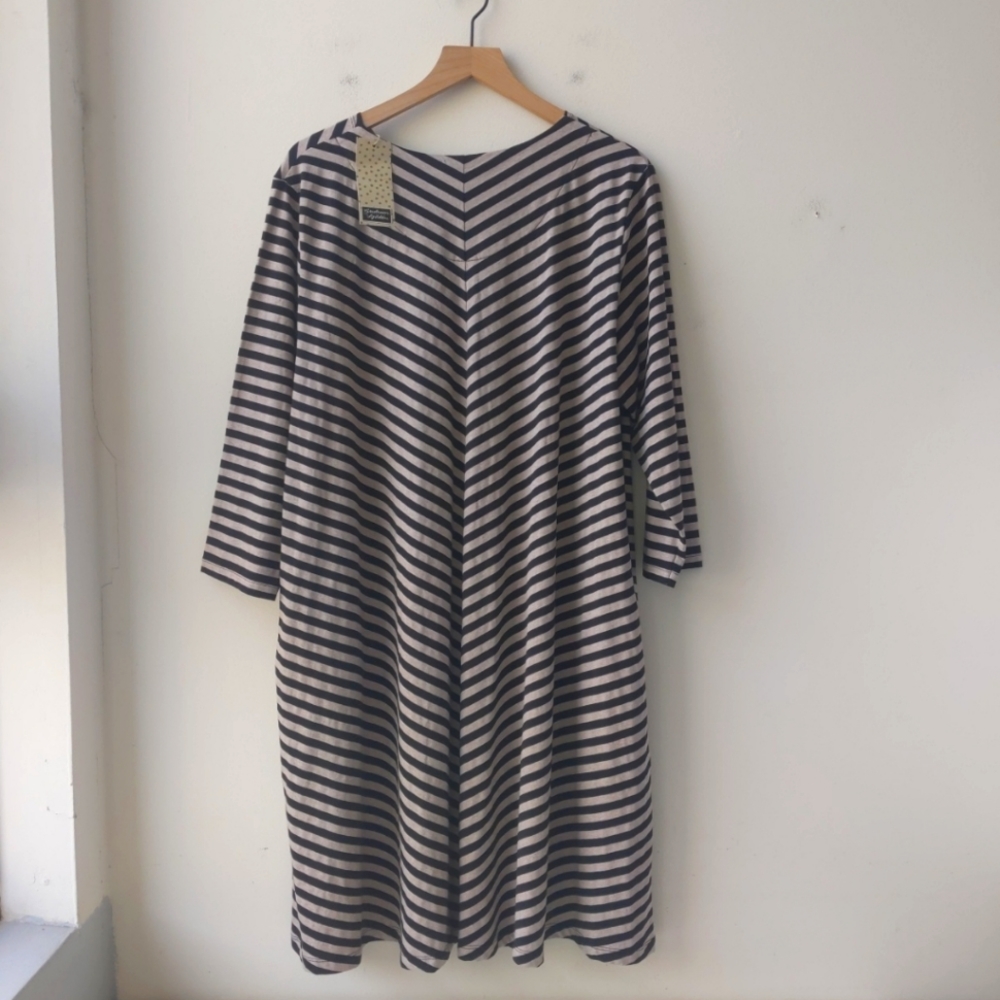 Gudrun Sjoden Black and Cream Striped Midi Dress - Picture 3 of 8
